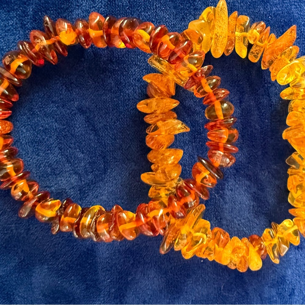 Amber Chip Stretch Bracelets - Honey & Cognac Tones